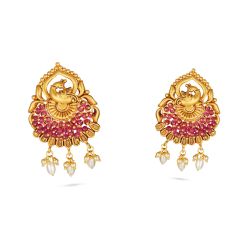 Peacock Pearl Drop Earrings-hover