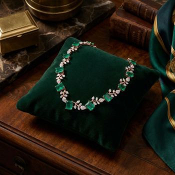 Emerald Leaf Rose Diamond Necklace