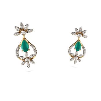 Emerald Bridal Bloom Diamond Earrings