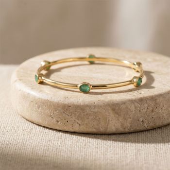 Delicate Oval Emerald Diamond Bangle