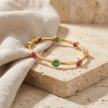 Elegant Ruby Emerald Diamond Bangle