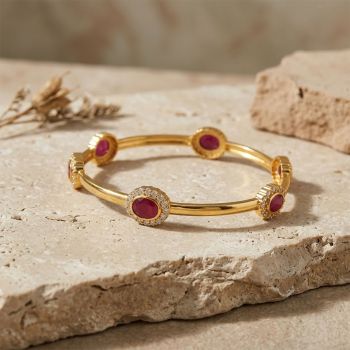 Exquisite Oval Ruby Halo Diamond Bangle