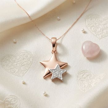 Elegant Dual Star Rose Diamond Pendant