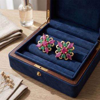 Majestic Ruby Floral Diamond Stud Earrings