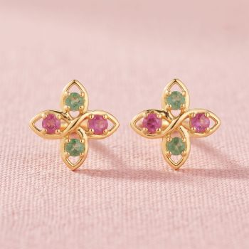 Regal Loop Ruby Emerald Diamond Studs