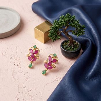 Sovereign Ruby Emerald Leaf Diamond Earrings