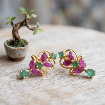 Radiant Ruby Botanical Diamond Drop Earrings