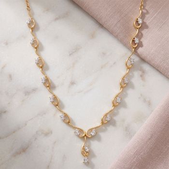 Curve Leaf Diamond Gold Necklace