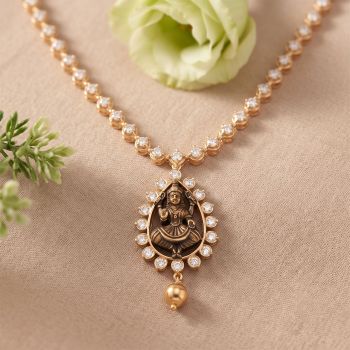 Auspicious Goddess Lakshmi Oval Halo Diamond Necklace