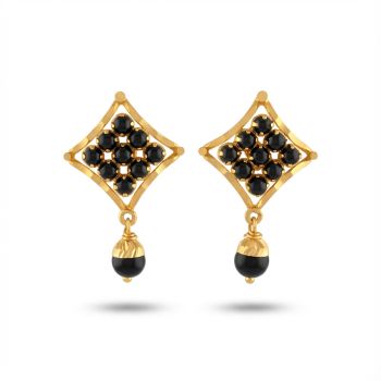 Black Stone Grid Gold Earrings 