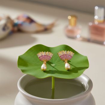 Royal Lotus Gold  Earrings