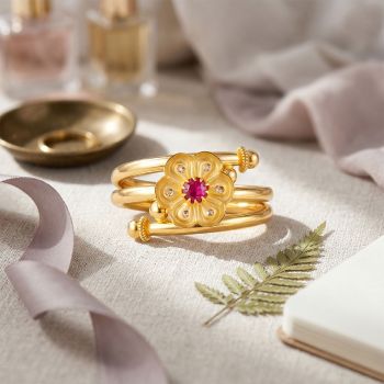 Fancy Floral With Stone Gold Ring