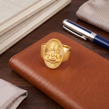 Ganesha Oval Sunburst Casting Gold Ring
