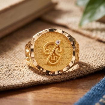 Sacred Circular Tamil Om Vel Gold Signet Ring