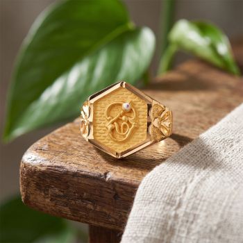Divine Hexagon Vel Tamil Om Gold Signet Ring