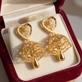 Romantic Heart Filigree Gold Jhumka