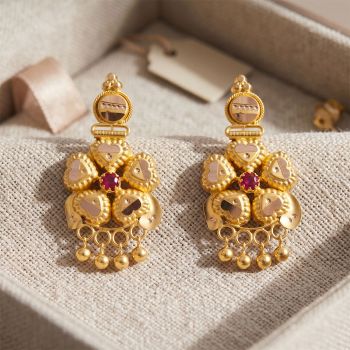 Heritage Cluster Heart Gold Drop Earrings
