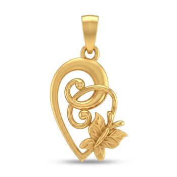 22k Gold Heart and Butterfly Pendant for girl