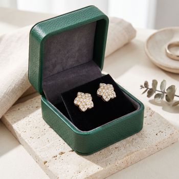 Pave Floral Cluster Gold Stud Earrings