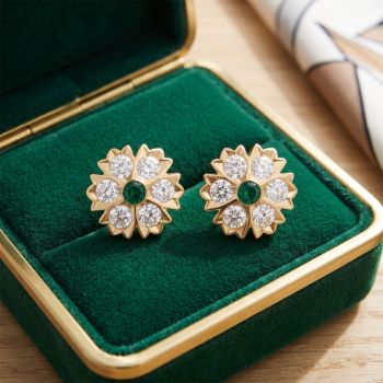 Emerald Flower Stone Gold Stud Earrings