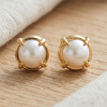 Modern Style Gold Pearl Studs