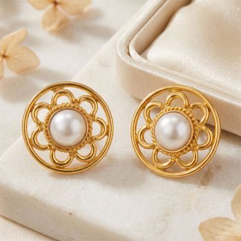 Impressive Floral Pearl Gold Stud Earrings