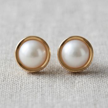 Women's Pearl Studs Gold Earrings
