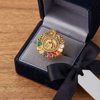 Goddess Lakshmi Navaratna Gold Ring