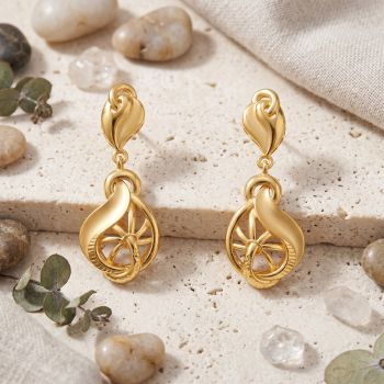 Floral Teardrop Dangle Casting Gold Drop