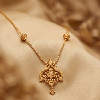 Ornate Filigree Scrollwork Pendant Gold Chain