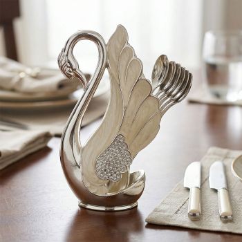 Luxury Swan Spoon Holder With Six Spoons