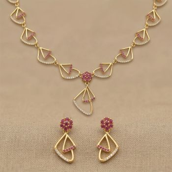 Classic Silver Ruby Triangle Necklace Set