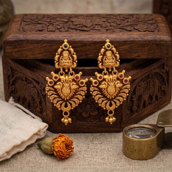 Lakshmi Motif Antique Silver Drops