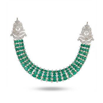 Emerald Layered Rose Diamond Necklace-hover