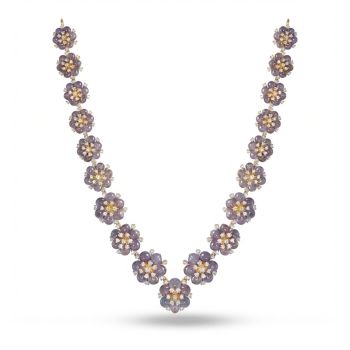 Lavender Bead Floral Diamond Necklace-hover