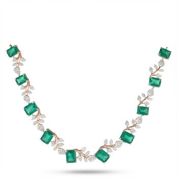 Emerald Leaf Rose Diamond Necklace-hover