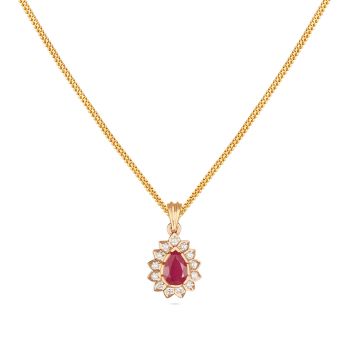 Floral Red Stone Diamond Pendant-hover