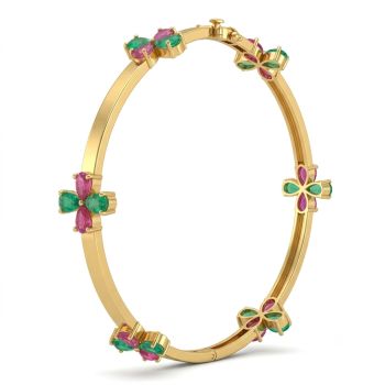 Floral Ruby Emerald Cluster Diamond Bangle-hover