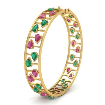Classic Flowing Ruby Emerald Diamond Bangle-hover