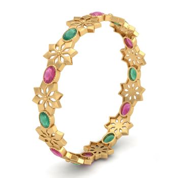 Elegant Floral Ruby Emerald Diamond Bangle-hover