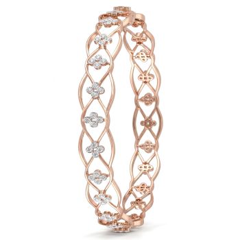 Ornate Flower Rose Diamond Bangle-hover