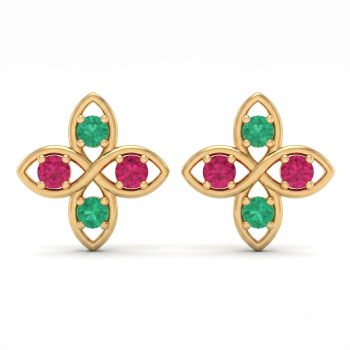 Regal Loop Ruby Emerald Diamond Studs-hover