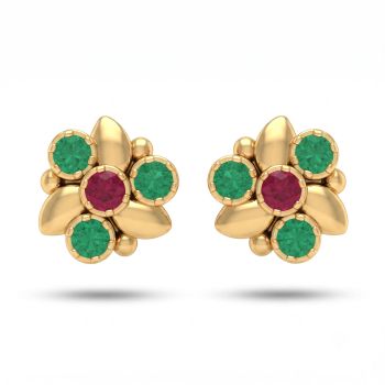 Royal Petal Emerald Ruby Diamond Studs-hover