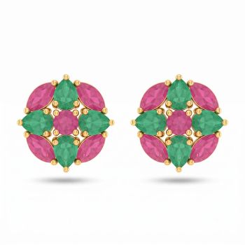 Radiant Emerald Ruby Diamond Stud Earrings-hover
