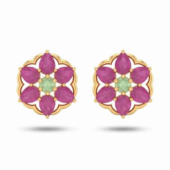 Sovereign Ruby Emerald Diamond Stud Earrings-hover