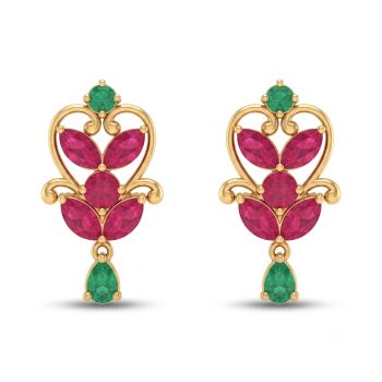 Sovereign Ruby Emerald Leaf Diamond Earrings-hover