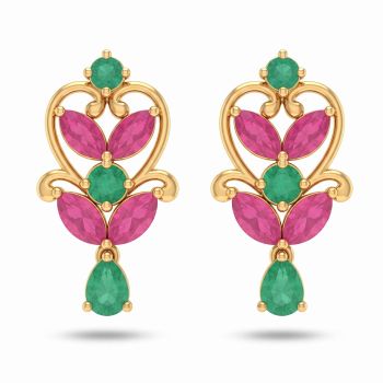 Radiant Ruby Botanical Diamond Drop Earrings-hover