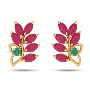 Mayura Leaf Ruby Emerald Diamond Studs-hover