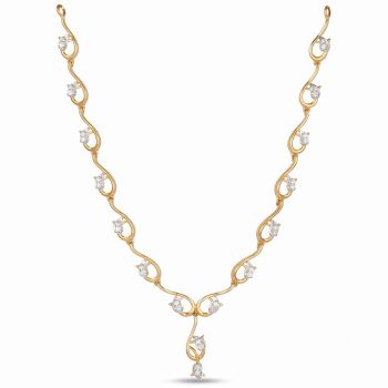 Curve Leaf Diamond Gold Necklace-hover