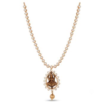 Auspicious Goddess Lakshmi Oval Halo Diamond Necklace-hover